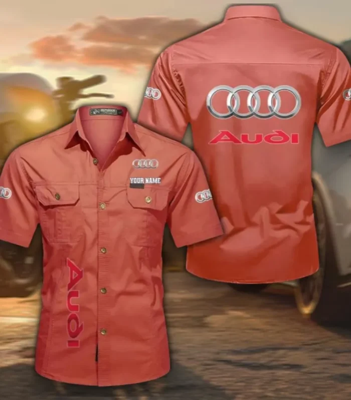 Sports Sedan Lightweight Men's Cotton Short Sleeve Shirt, Custom Name CAR392 - Red