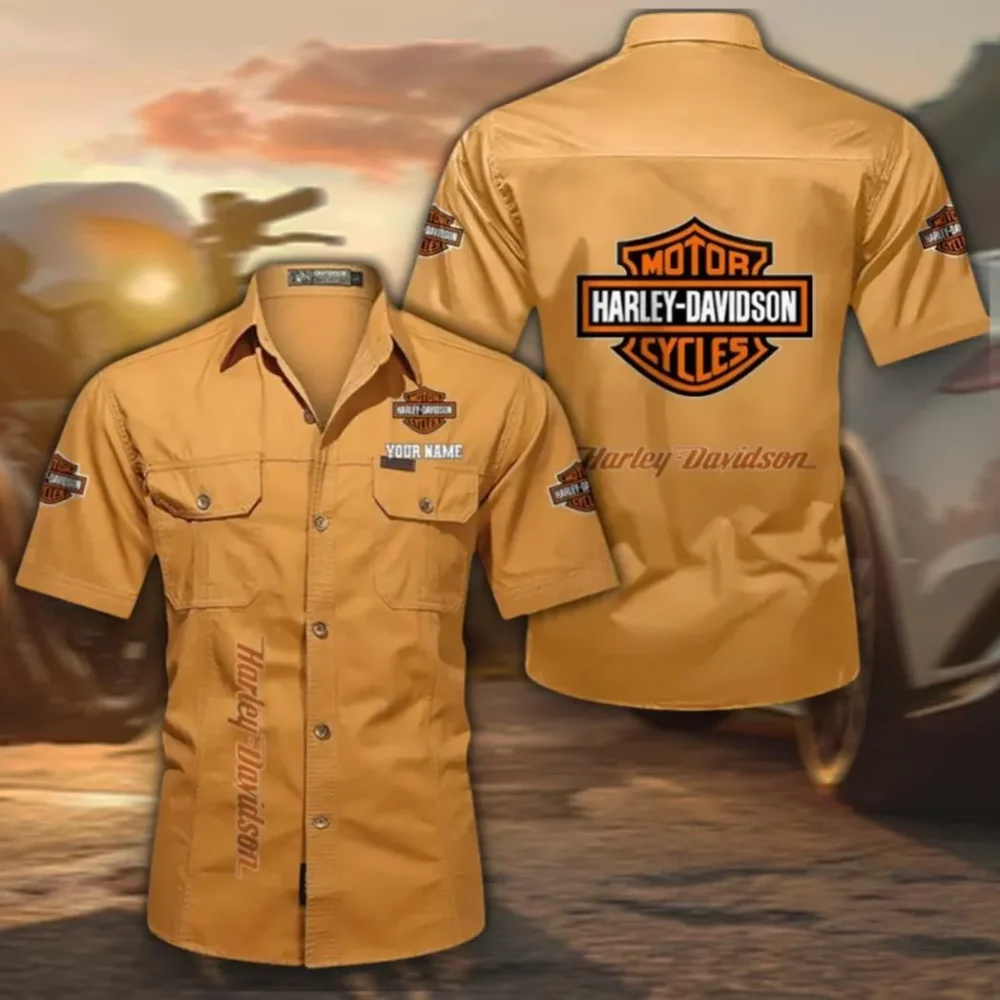 Two-Wheel Freedom Men's Short Sleeved Cotton Shirt, Custom Name CAR392 - Turmeric