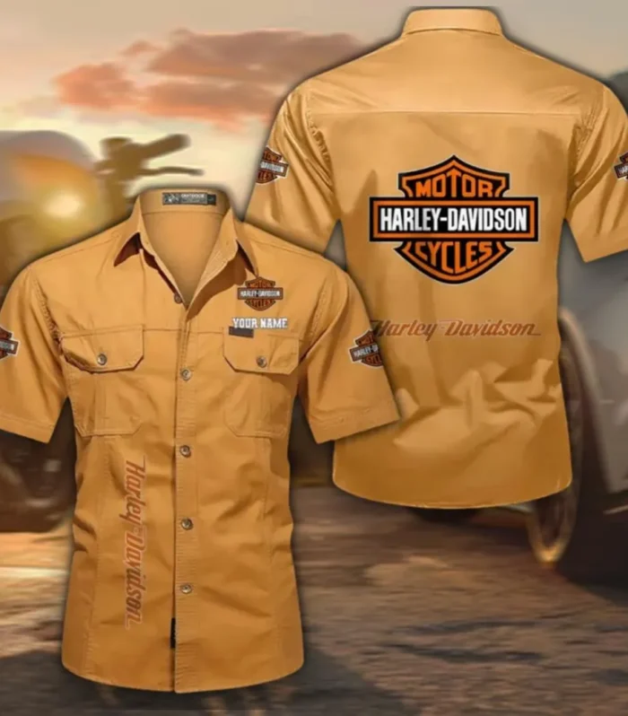 Two-Wheel Freedom Men's Short Sleeved Cotton Shirt, Custom Name CAR392 - Turmeric