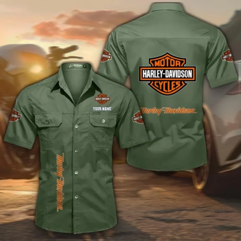 Cruiser Legend Men's Short Sleeve Cotton Shirt, Custom Name CAR392 - Army Green