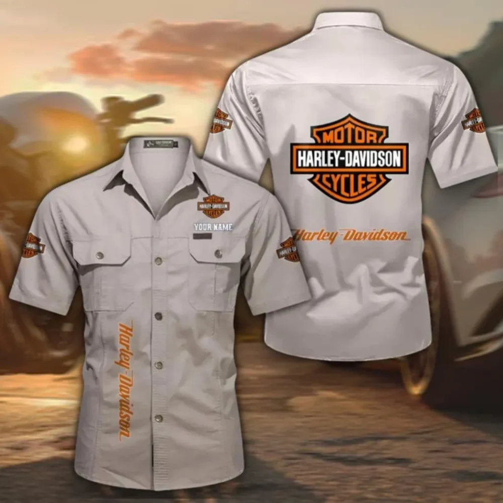 Chopper Style Classic Short Sleeve Shirt, Custom Name CAR392 - Beige