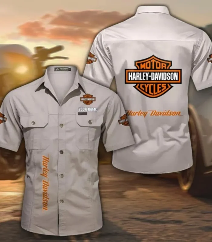 Chopper Style Classic Short Sleeve Shirt, Custom Name CAR392 - Beige