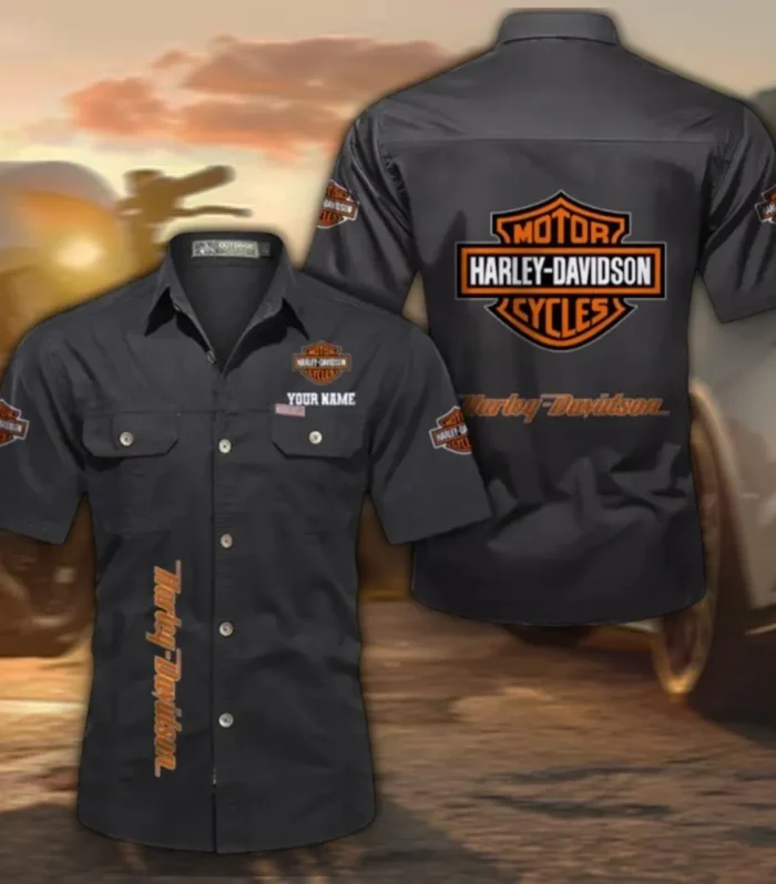 Two-Wheel Freedom Men's Cotton Casual Short Sleeve Shirt, Custom Name CAR392 - Black