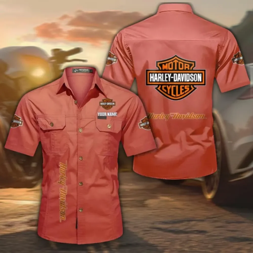 Two-Wheel Freedom Casual Short Sleeve Shirt, Custom Name CAR392 - Red