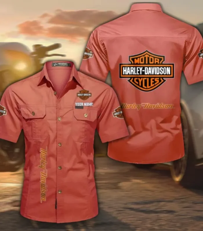 Two-Wheel Freedom Casual Short Sleeve Shirt, Custom Name CAR392 - Red