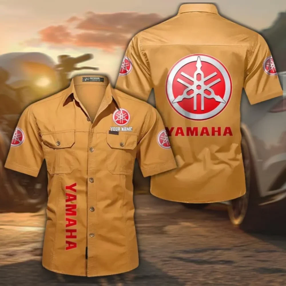 Motorbike Cotton Short Sleeved Shirt, Custom Name CAR392 - Turmeric