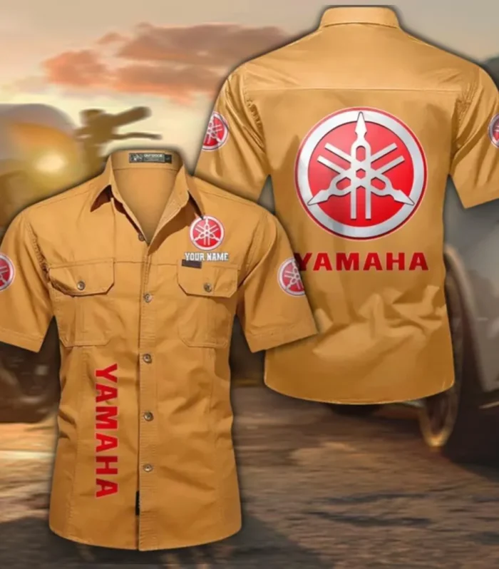 Motorbike Cotton Short Sleeved Shirt, Custom Name CAR392 - Turmeric
