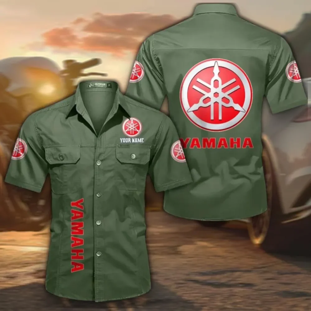 Off-Road Bike Men's Cotton Short Sleeved Shirt, Custom Name CAR392 - Army Green