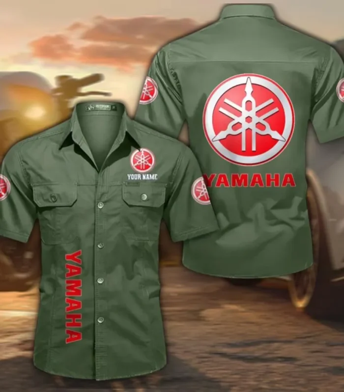 Off-Road Bike Men's Cotton Short Sleeved Shirt, Custom Name CAR392 - Army Green