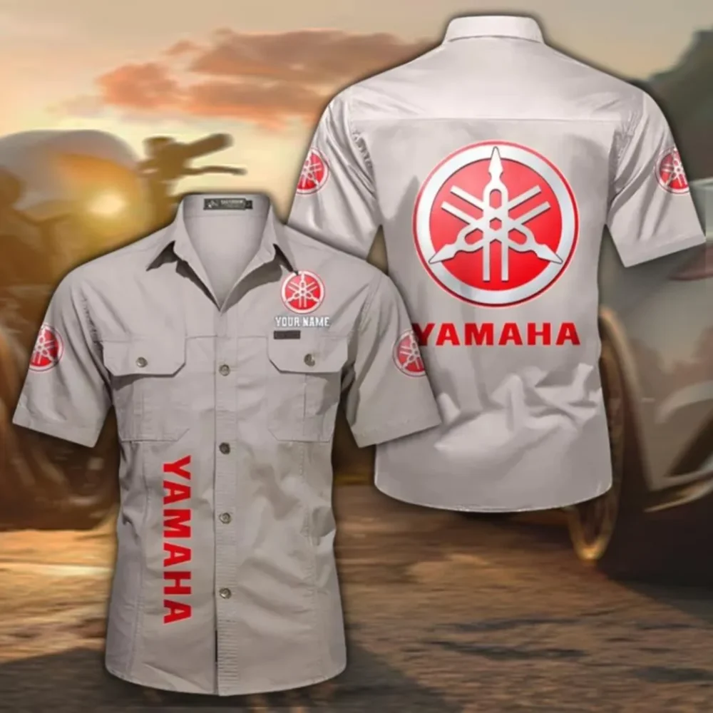 Two-Wheeler Classic Men's Short Sleeve Cotton Shirt, Custom Name CAR392 - Beige