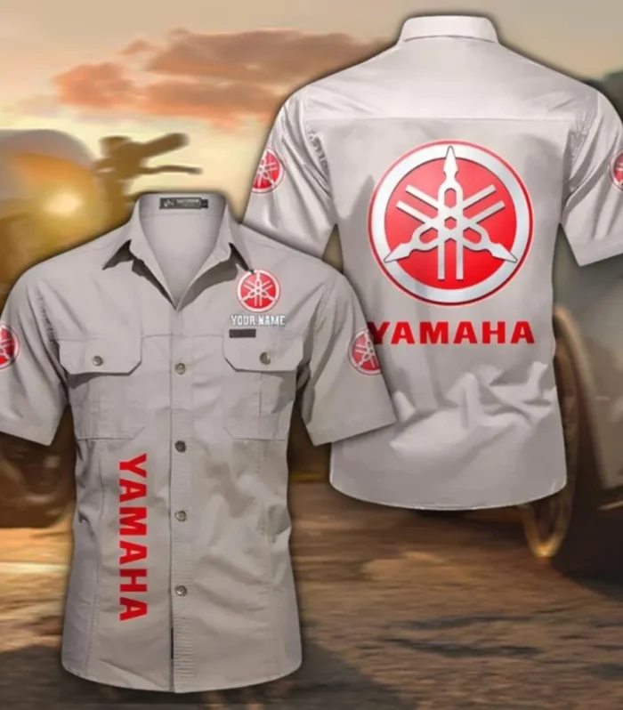 Two-Wheeler Classic Men's Short Sleeve Cotton Shirt, Custom Name CAR392 - Beige