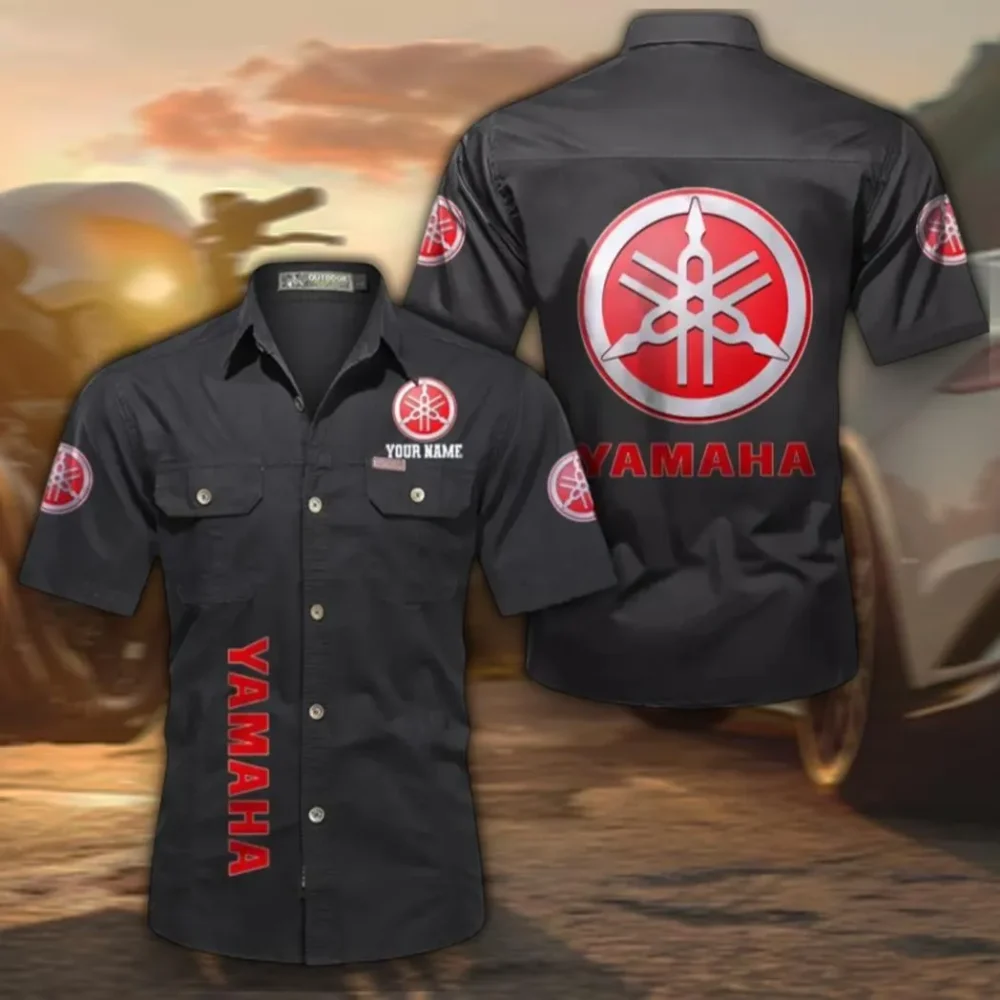 Motorbike Men's Casual Short Sleeved Shirt, Custom Name CAR392 - Black