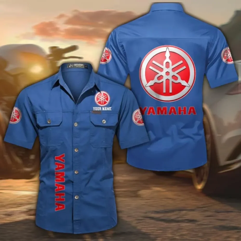 Motorbike Lightweight Cotton Short Sleeve Shirt, Custom Name CAR392 - Cowboy Blue