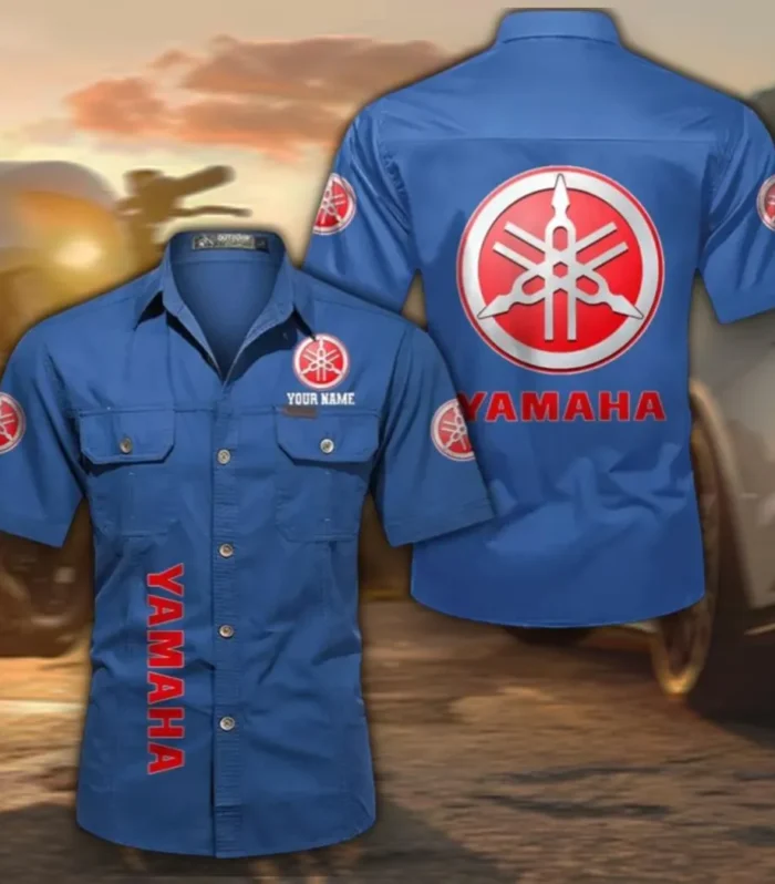 Motorbike Lightweight Cotton Short Sleeve Shirt, Custom Name CAR392 - Cowboy Blue