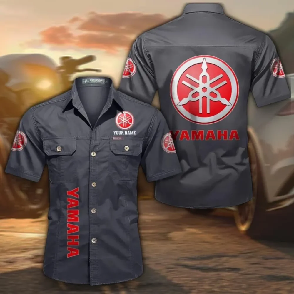 Sport Bike Cotton Casual Short Sleeve Shirt, Custom Name CAR392 - Gray