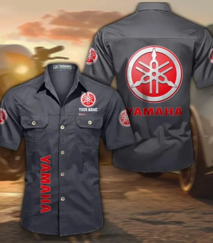 Sport Bike Cotton Casual Short Sleeve Shirt, Custom Name CAR392 - Gray