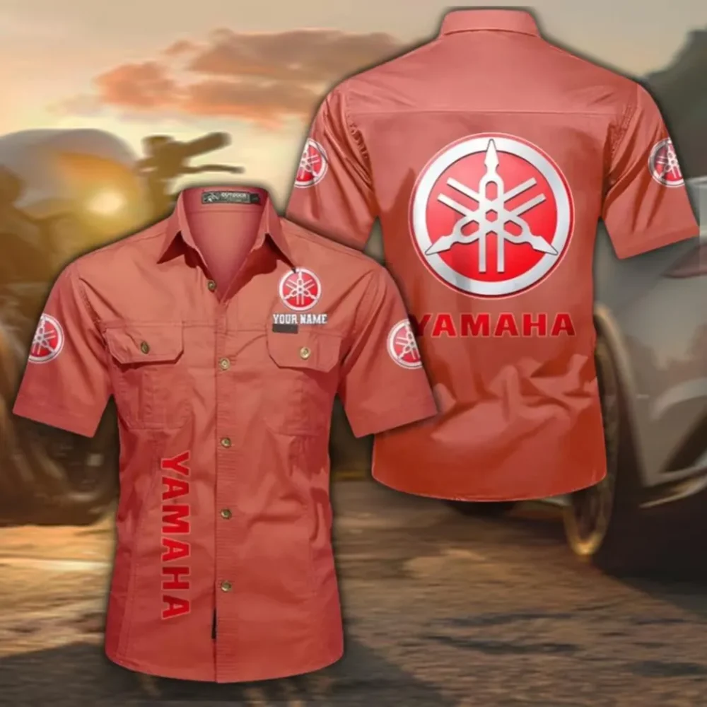 Motorcycle Lightweight Men's Cotton Short Sleeve Shirt, Custom Name CAR392 - Red