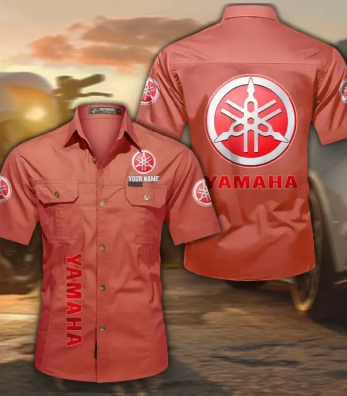 Motorcycle Lightweight Men's Cotton Short Sleeve Shirt, Custom Name CAR392 - Red