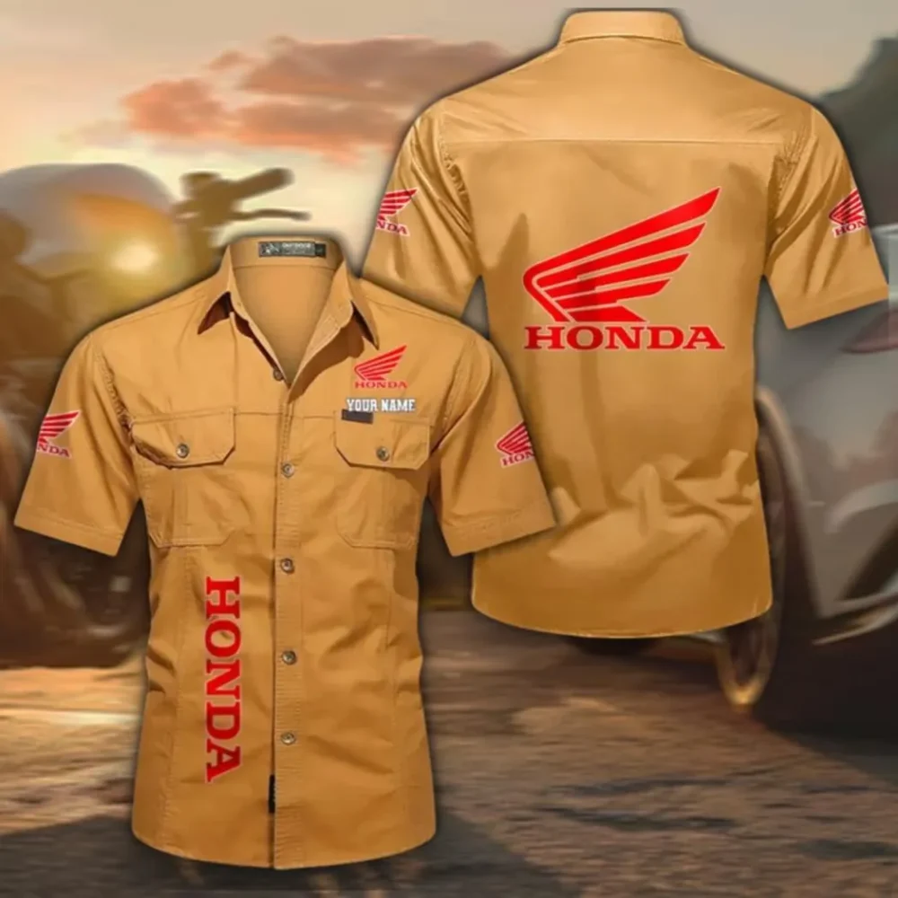 Two-Wheeler Men's Short Sleeved Cotton Shirt, Custom Name CAR392 - Turmeric
