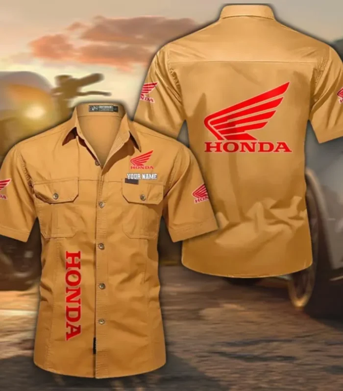 Two-Wheeler Men's Short Sleeved Cotton Shirt, Custom Name CAR392 - Turmeric