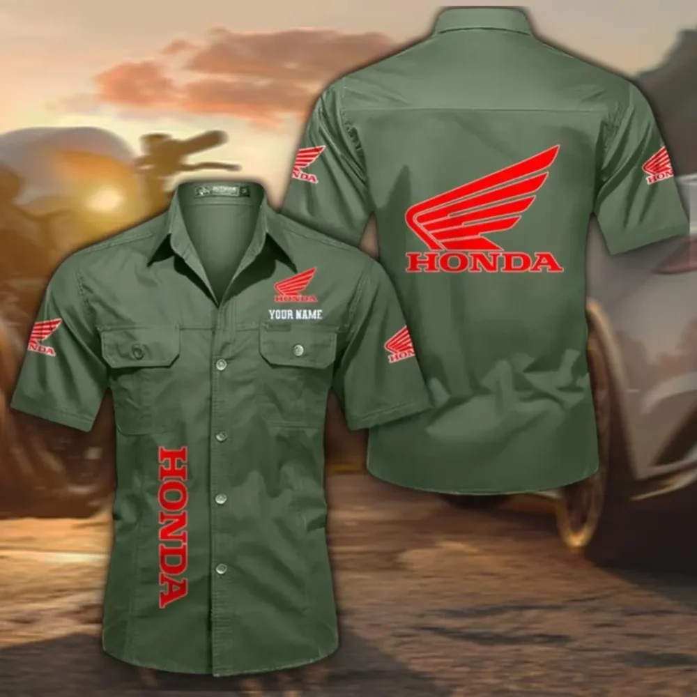 Motorcycle Men's Short Sleeve Cotton Shirt, Custom Name CAR392 - Army Green