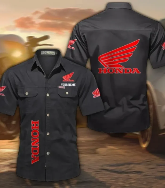 TouringMotorcycle Men's Cotton Casual Short Sleeve Shirt, Custom Name CAR392 - Black