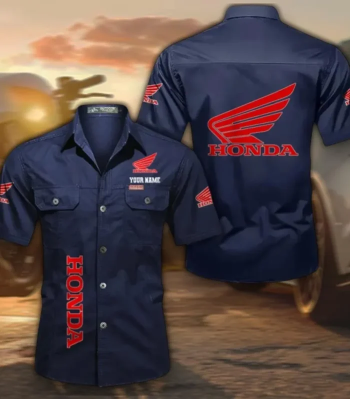 Off-RoadBike Lightweight Men's Short Sleeved Cotton Shirt, Custom Name CAR392 - Dark Blue