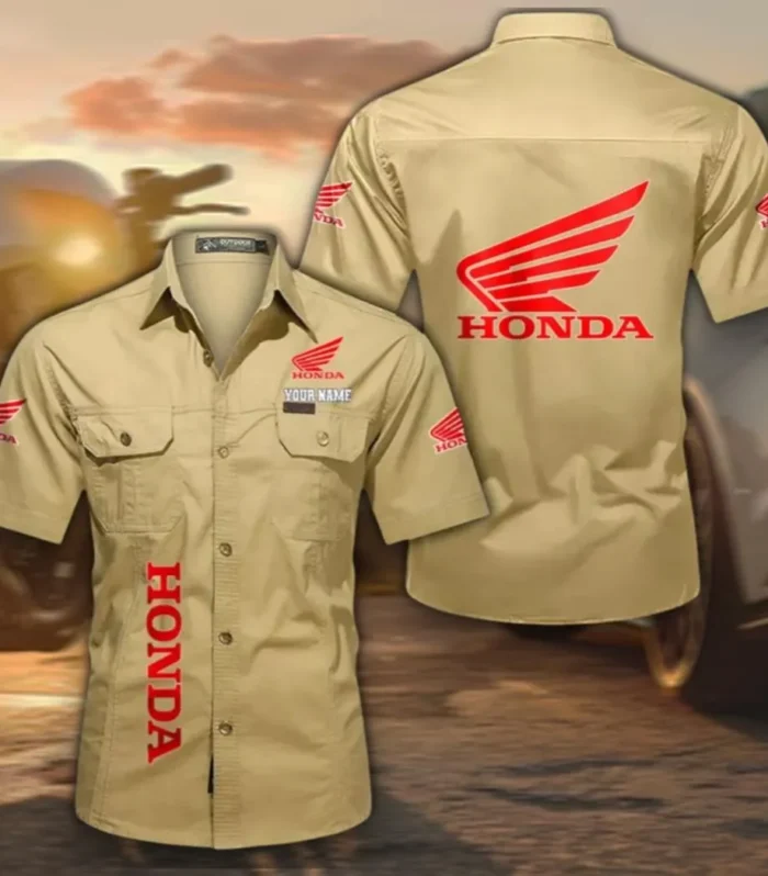 AdventureMotorbike Men's Short Sleeve Cotton Button Shirt, Custom Name CAR392 - Khaki
