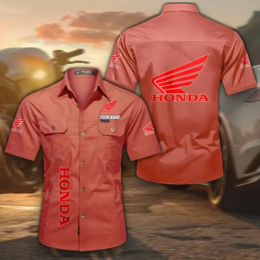 RoadBike Casual Short Sleeve Shirt, Custom Name CAR392 - Red