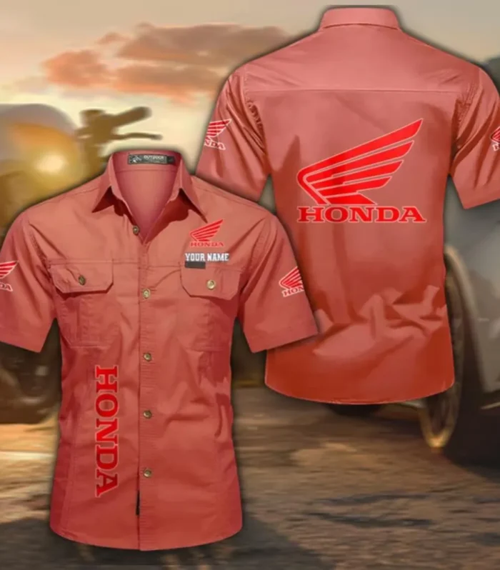 RoadBike Casual Short Sleeve Shirt, Custom Name CAR392 - Red