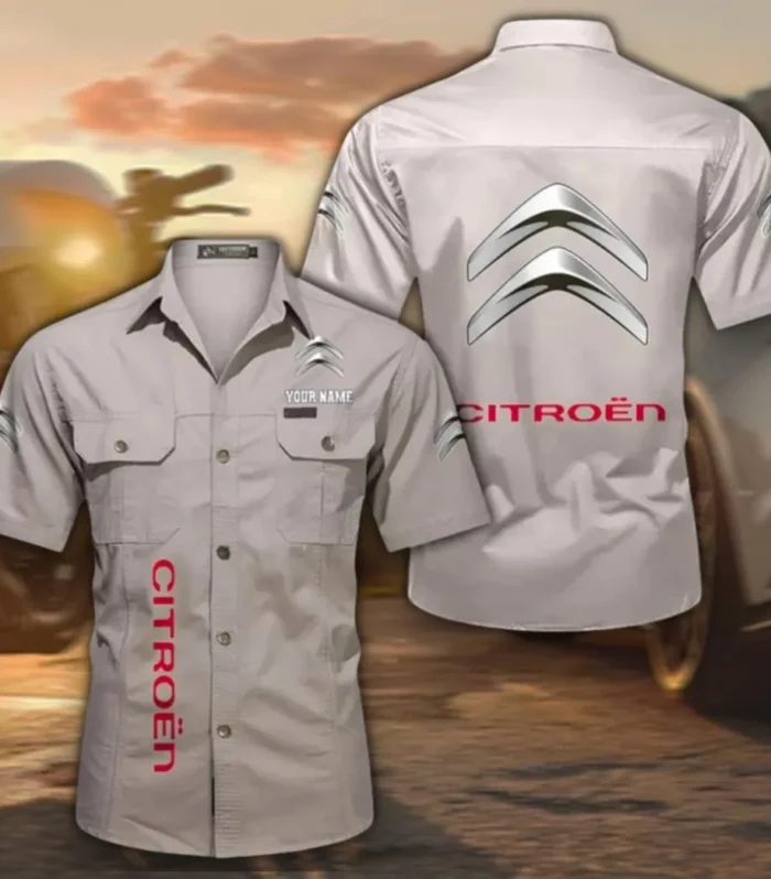 City Car Classic Men's Short Sleeve Cotton Shirt, Custom Name CAR392 - Beige