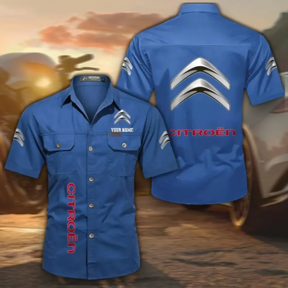 Practical Crossover Lightweight Cotton Short Sleeve Shirt, Custom Name CAR392 - Cowboy Blue