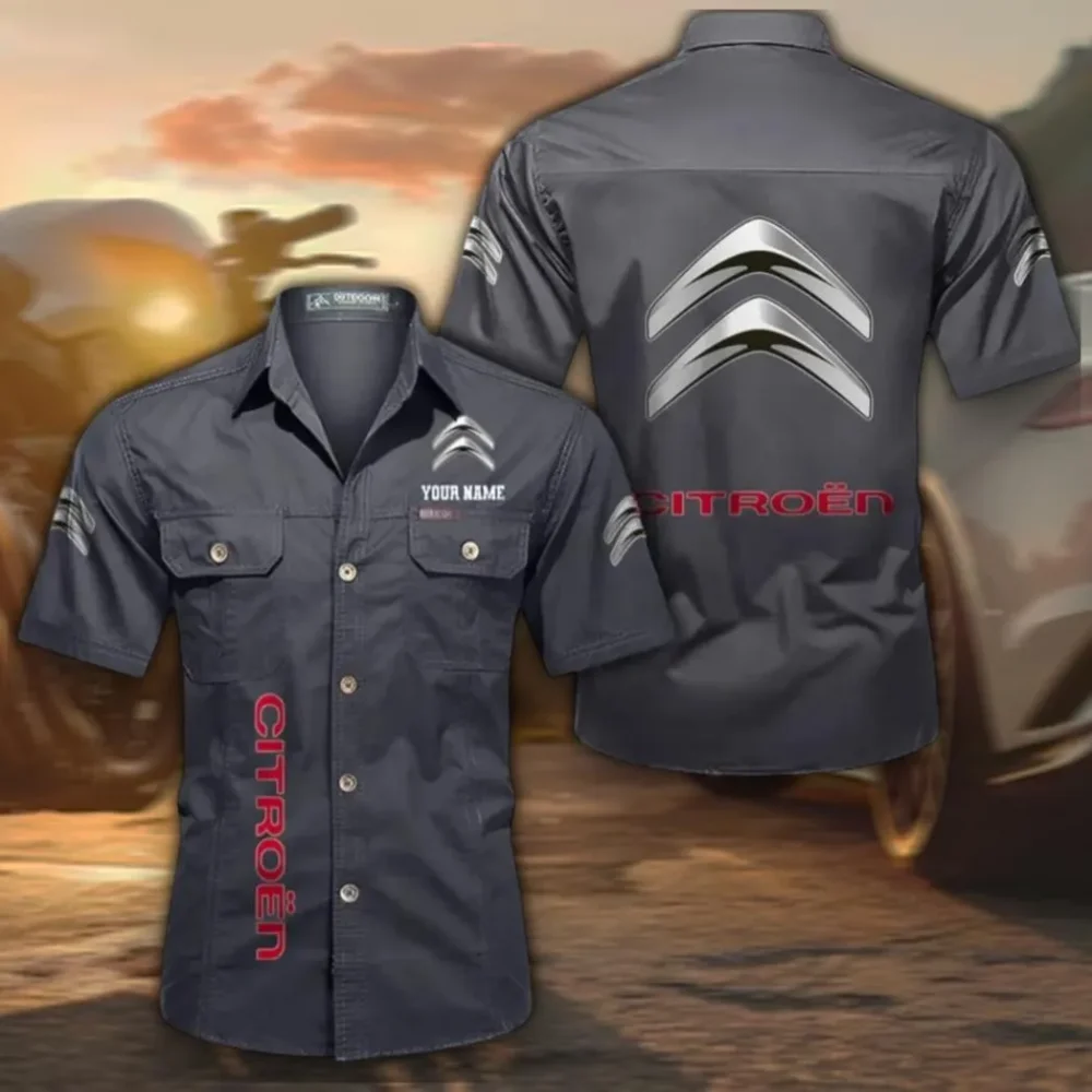 Practical Crossover Cotton Casual Short Sleeve Shirt, Custom Name CAR392 - Gray