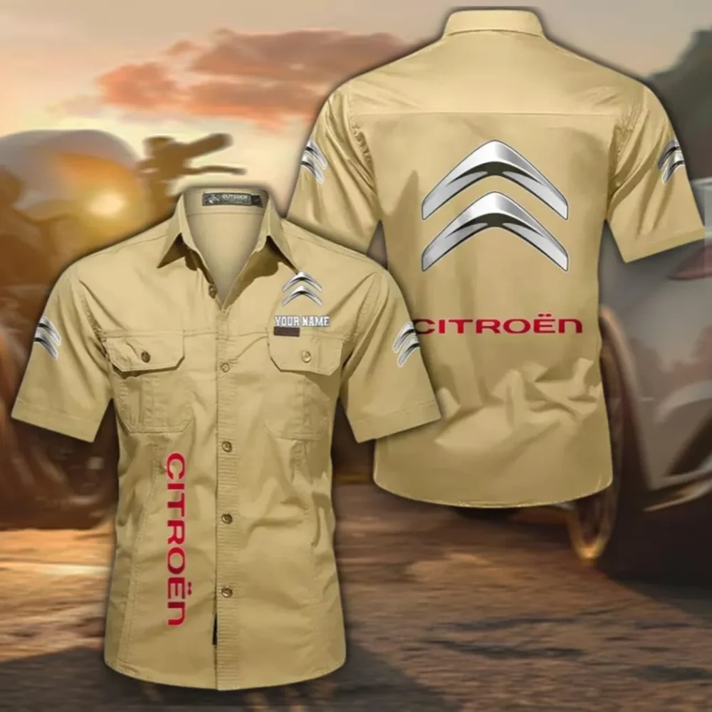 City Car Men's Classic Short Sleeve Shirt, Custom Name CAR392 - Khaki