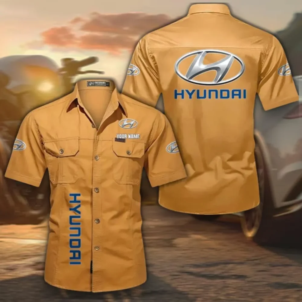 City Car Men's Short Sleeved Cotton Shirt, Custom Name CAR392 - Turmeric