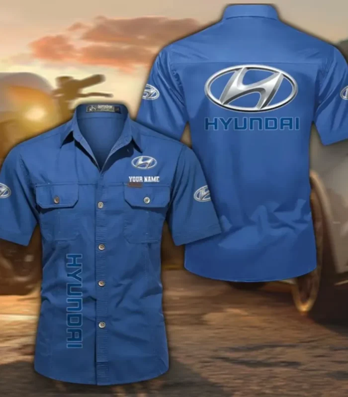 Hatchback Short Sleeve Cotton Shirt, Custom Name CAR392 - Cowboy Blue