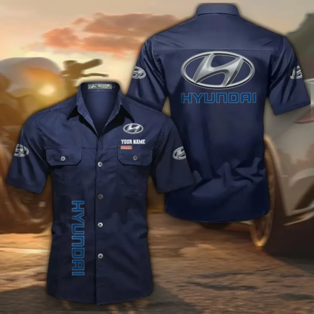 Mid-Size Vehicle Lightweight Men's Short Sleeved Cotton Shirt, Custom Name CAR392 - Dark Blue