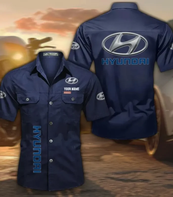 Mid-Size Vehicle Lightweight Men's Short Sleeved Cotton Shirt, Custom Name CAR392 - Dark Blue