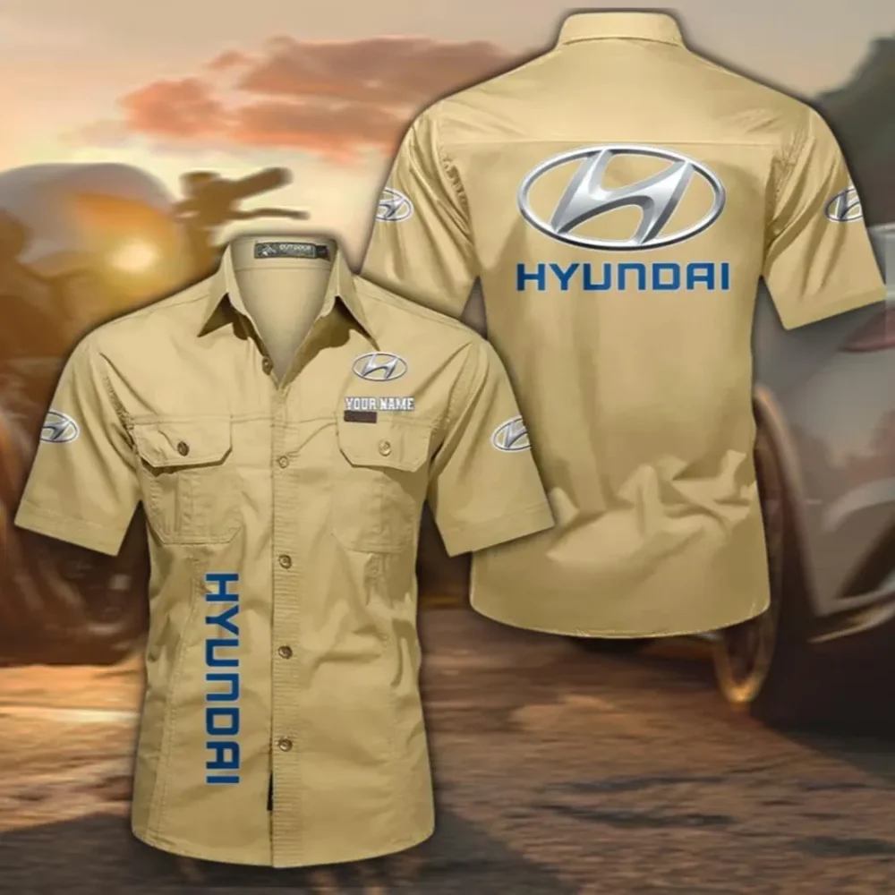Sedan Men's Short Sleeve Cotton Button Shirt, Custom Name CAR392 - Khaki