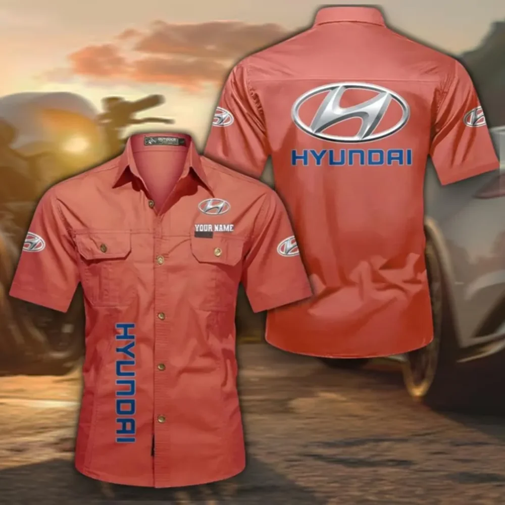 Compact Car Casual Short Sleeve Shirt, Custom Name CAR392 - Red