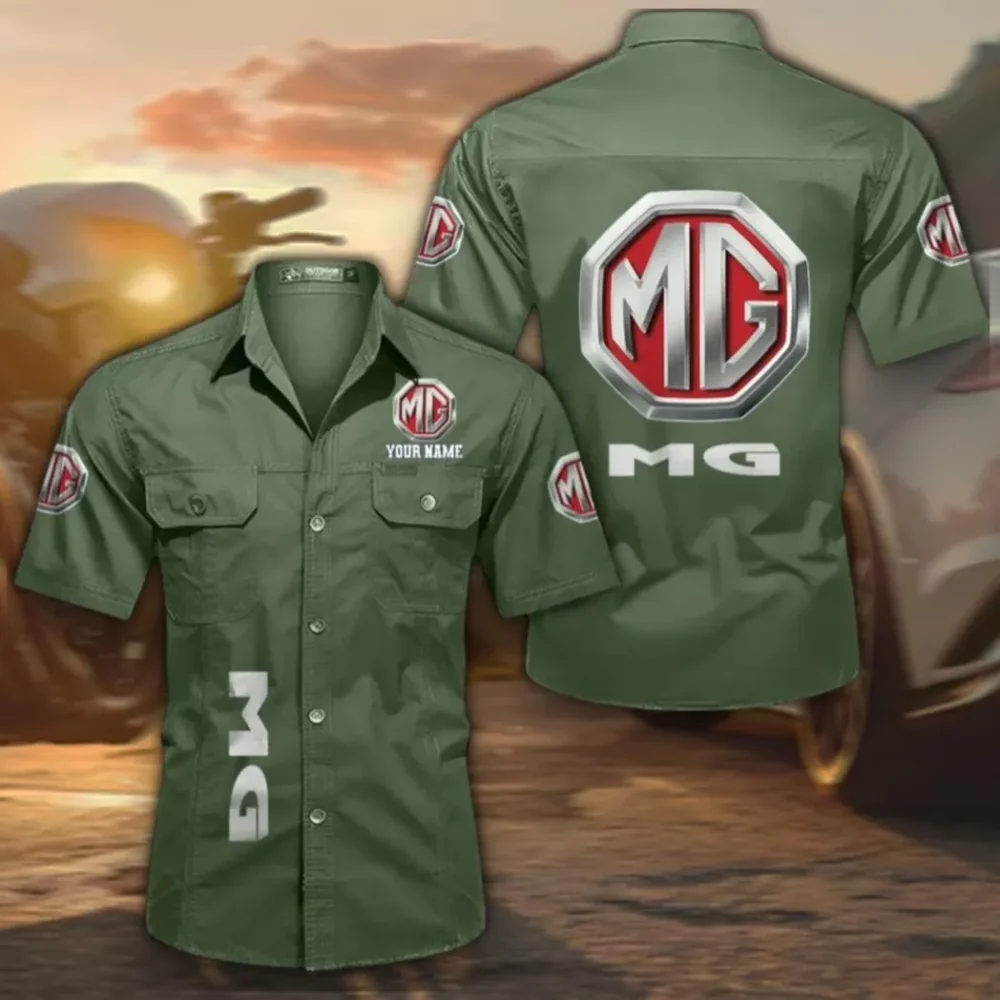 Retro Coupe Men's Cotton Short Sleeved Shirt, Custom Name CAR392 - Army Green