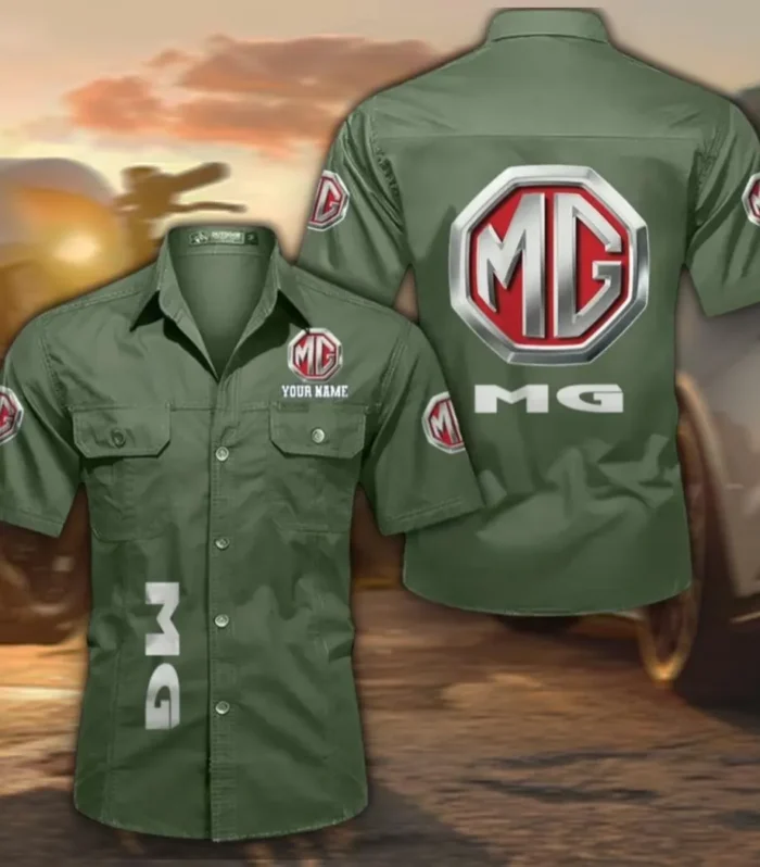 Retro Coupe Men's Cotton Short Sleeved Shirt, Custom Name CAR392 - Army Green