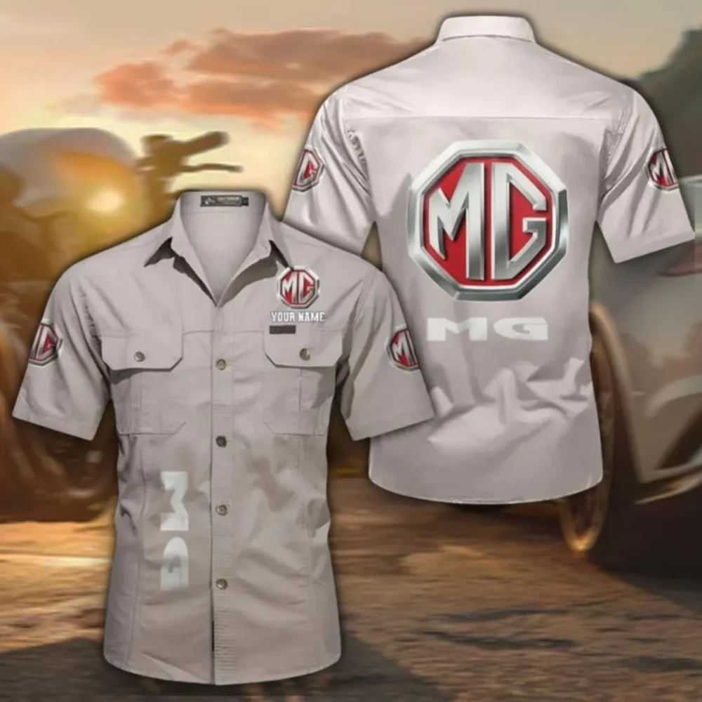 Collector’s Auto Classic Men's Short Sleeve Cotton Shirt, Custom Name CAR392 - Beige