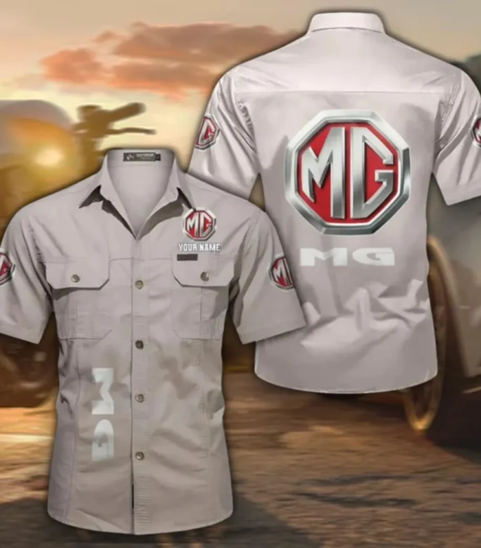 Collector’s Auto Classic Men's Short Sleeve Cotton Shirt, Custom Name CAR392 - Beige