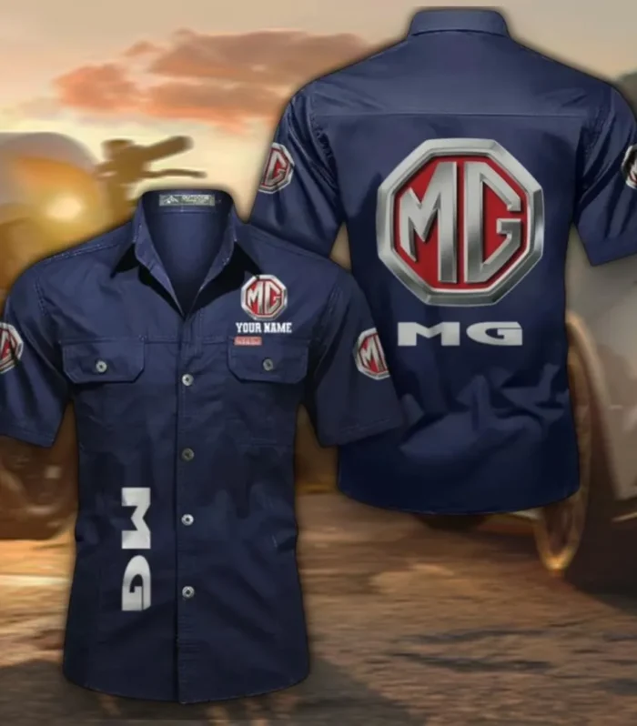 Compact Roadster Men's Short Sleeve Button-Up Shirt, Custom Name CAR392 - Dark Blue