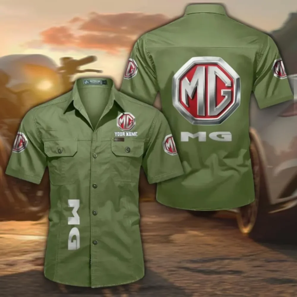 Classic British Car Breathable Men's Cotton Short Sleeved Shirt, Custom Name CAR392 - Fruit Green