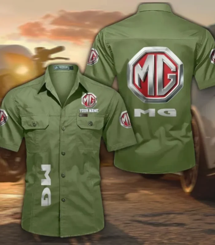 Classic British Car Breathable Men's Cotton Short Sleeved Shirt, Custom Name CAR392 - Fruit Green