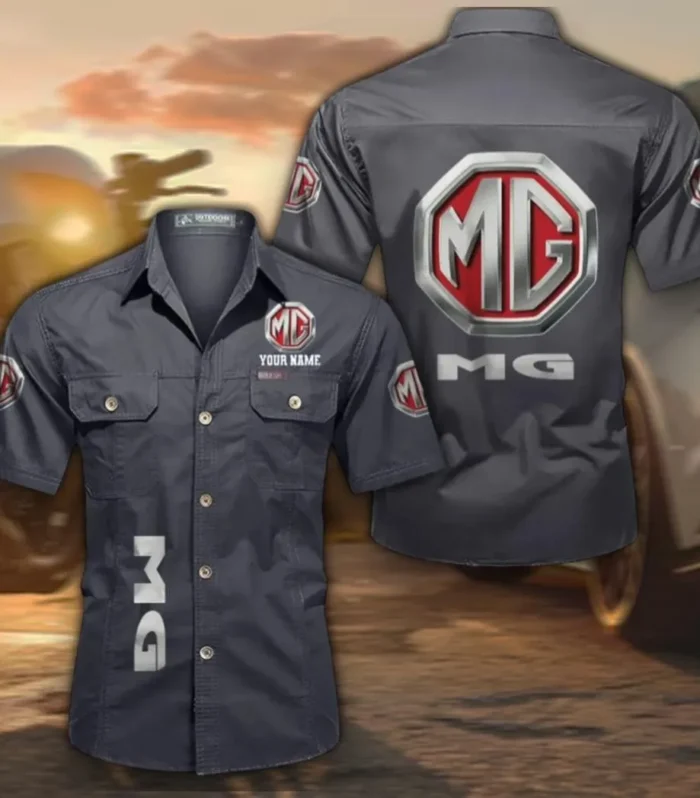 Iconic British Ride Cotton Casual Short Sleeve Shirt, Custom Name CAR392 - Gray
