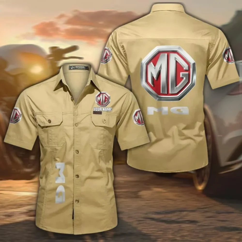 Historic Automobile Men's Classic Short Sleeve Shirt, Custom Name CAR392 - Khaki