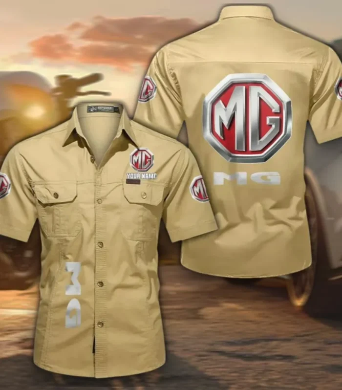 Historic Automobile Men's Classic Short Sleeve Shirt, Custom Name CAR392 - Khaki